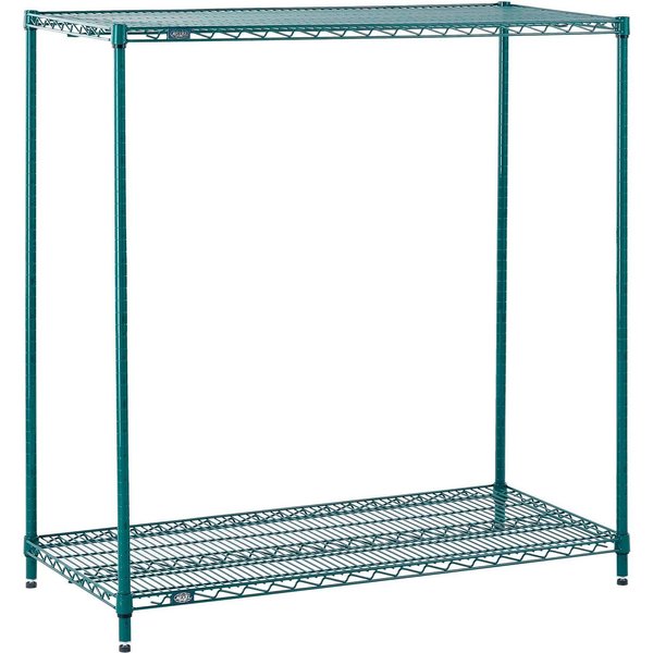 Global Industrial Nexel 2 Tier Wire Shelving Starter Unit, Poly-Green, 42W x 18D x 34H B3050151